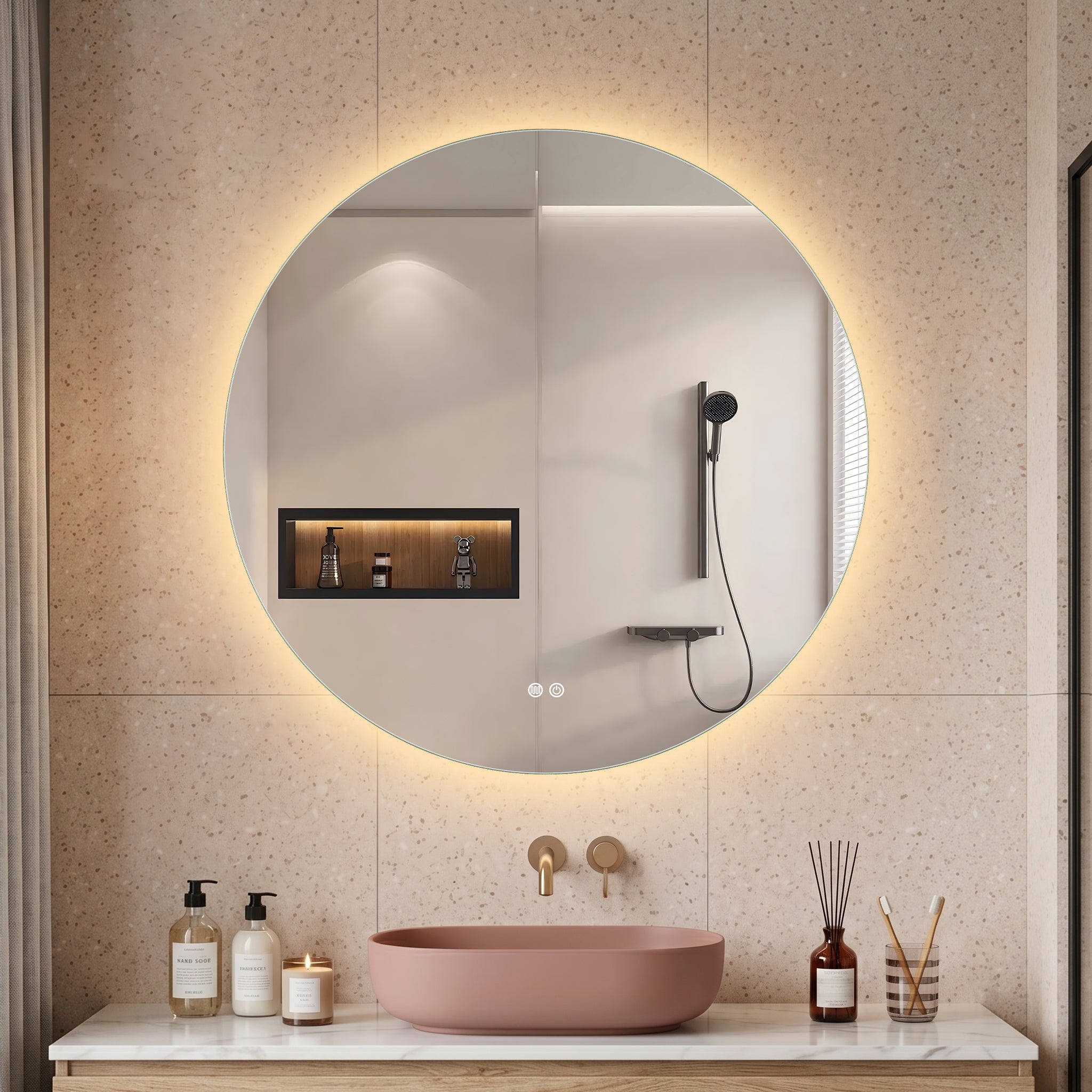 Luigi - Rund LED Badrumsspegel cm med Dimbar Touch-belysning (I flera storlekar)
