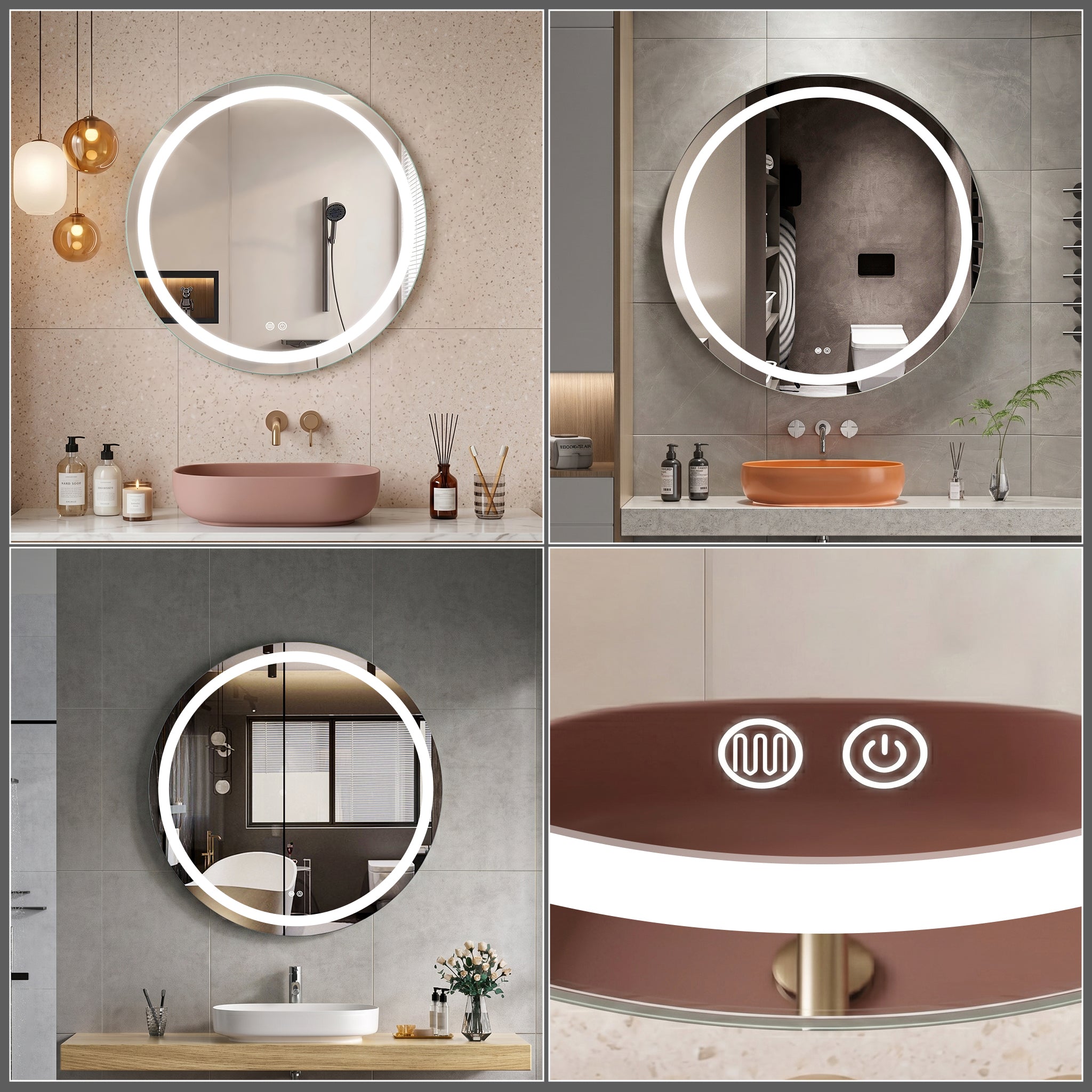 Dante - Rund LED Badrumsspegel med Touch & LED-belysning (I flera storlekar)