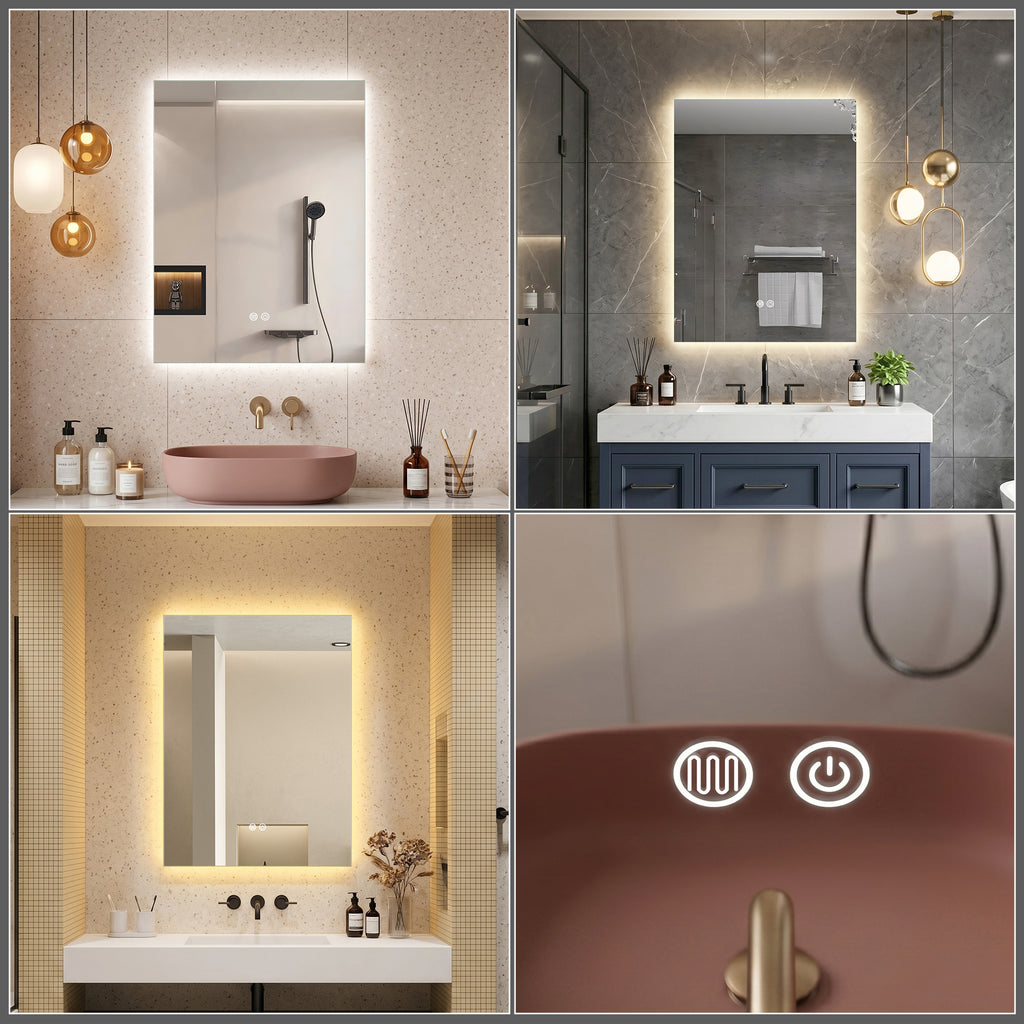 Halo - Rektangulär LED Badrumsspegel med Touch & LED-belysning – (I flera storlekar)