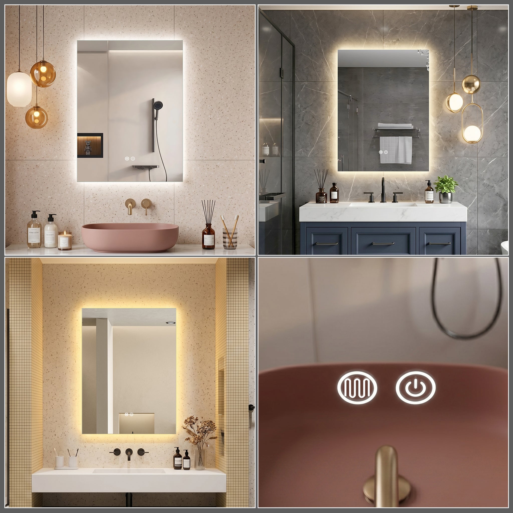 Halo - Rektangulär LED Badrumsspegel med Touch & LED-belysning – (I flera storlekar)