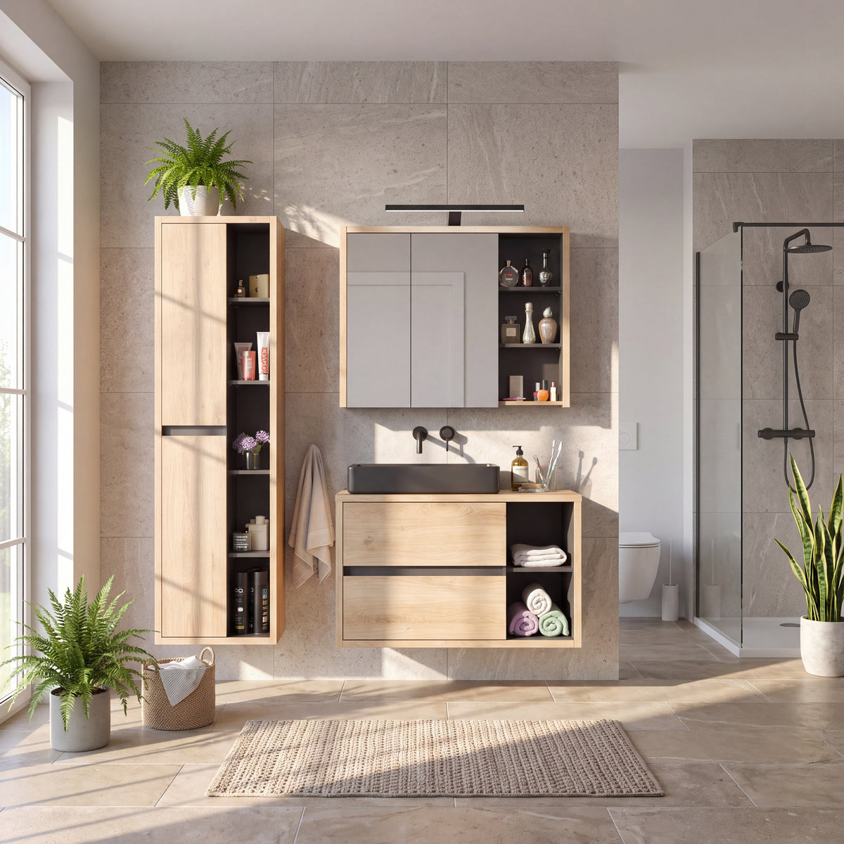 Novella – Komplett Badrumsinredning i Shetland Ek 100 cm